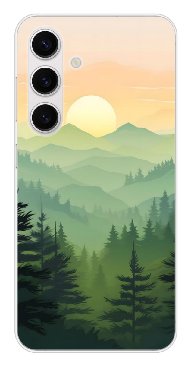 Coque Design "Dawn's Radiance" – Forêt de Pins & Montagnes au Lever du Soleil