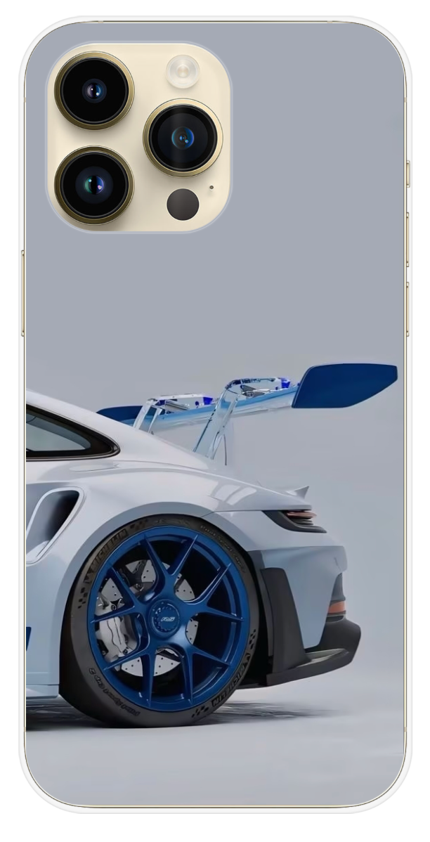 Coque Design Porsche GT3 – Voiture Sport Blanche & Jantes Bleues
