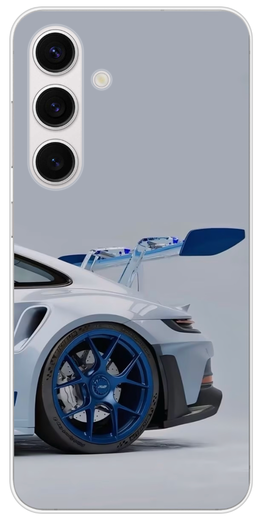 Coque Design Porsche GT3 – Voiture Sport Blanche & Jantes Bleues