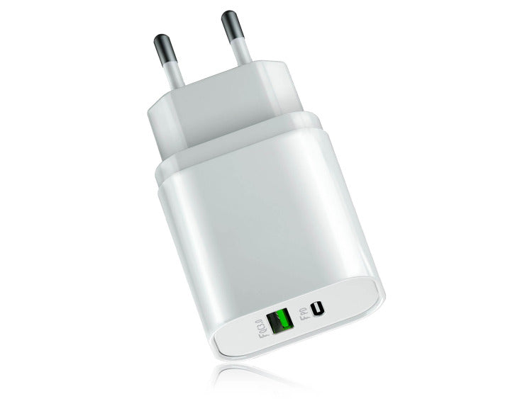 Chargeur secteur double rapide USB/USB-C 20W 3A - Blanc