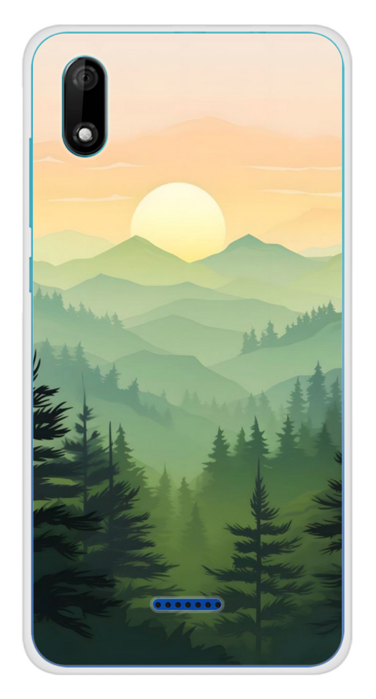 Coque Design "Dawn's Radiance" – Forêt de Pins & Montagnes au Lever du Soleil