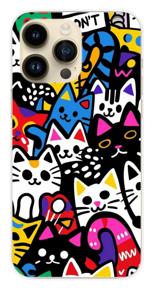 Coque Design "Happy Cats" – Chats Pop Multicolores