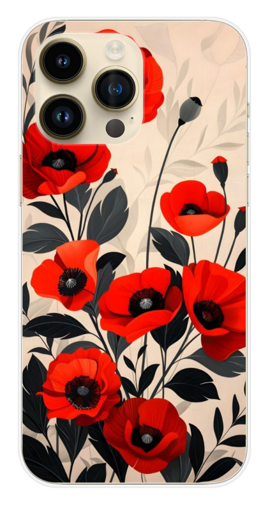 Coque Design "Red Bloom" – Coquelicots Élégants & Feuillage Sombre
