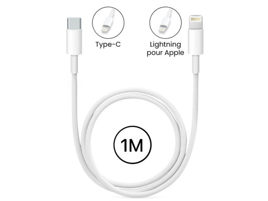 Câble USB Type-C vers Lightning 1m 20W 3A - Blanc